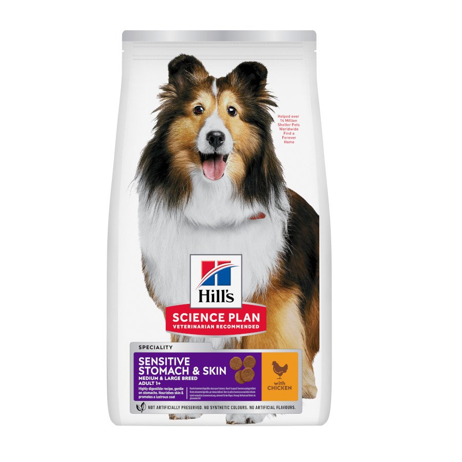Hills Science Plan Sensitive Stomach y skin Adult Pollo pienso para perros